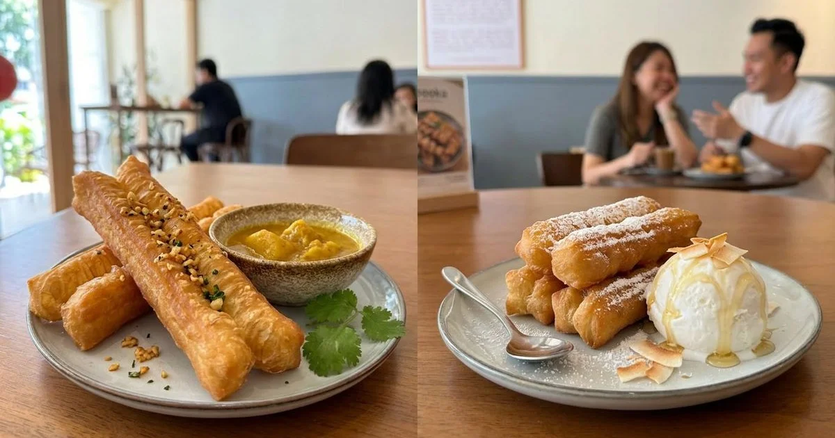 Sweet and savoury cakoi dishes side by side at Soooka Cafe